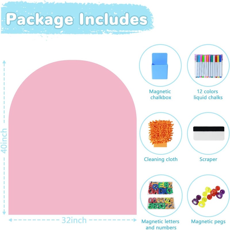 WUPIOS Magnetic Wall Decal for Kids 40x32 Inch Self Adhesive Magnet Arch Chalkboard for Wall Pink Chalkboard Contact Paper Peel and Stick with Letters and 12 Color Liquid Chalk for School Playroom - Image 2
